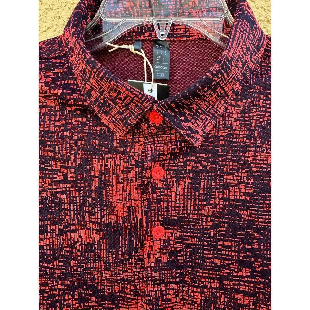Adidas Golf Polo Aerial Jacquard Red Black Medium NWT